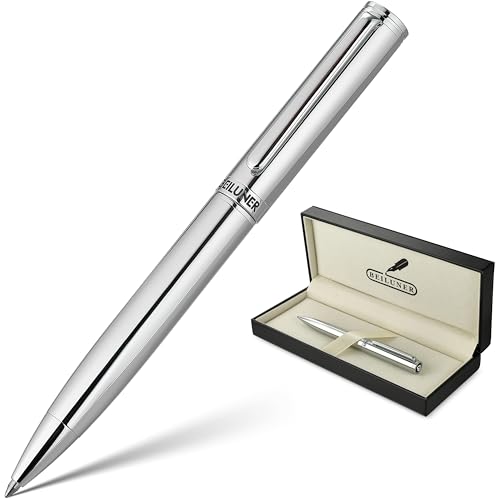 BEILUNER Silver Gel Pen - Luxury Featuring Bright Chrome Finishes, Black Ink Refill, Best Pen Gift Set for Men & Women, Business Signature, Executive, Office Retractable,Nice Fancy Designer