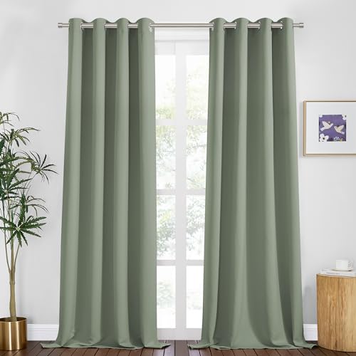 Image of PONY DANCE Sage Green Curtains 94 Inches Long for Big Window, Extra Long Light Green Curtains for High Ceiling Living Room, Thermal Insulated Solid Drapes for Bedroom, 2 Panels