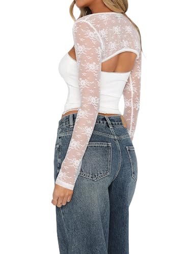 Women Lace Bolero Shrug See Through Floral Cardigan Sheer Mesh Cropped Y2K Going Out Tops4