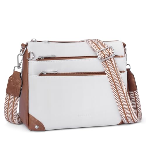 Lexiyat Crossbody Bags for Women Rfid Travel Crossbody Purses Leather Handbags Medium Shoulder bag with Adjustable Strap Beigewithbrown