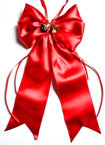 CaPiSo 20x40 cm Große Satin-Doppelschleife ohne Basteln Schleife Geburtstag Weihnachtsschleife Weihnachten Hochzeit Doppelschleife Satinschleife (Glocken Rot)