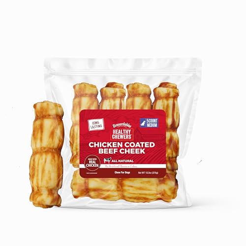 Rewardables Chicken Coated Beef Cheek Rolls for Dogs [5 Inch] Long Lasting Chew All Natural No Artificial Flavors 5 Pack Moderate to Aggressive Chewers Small to Medium Dogs
