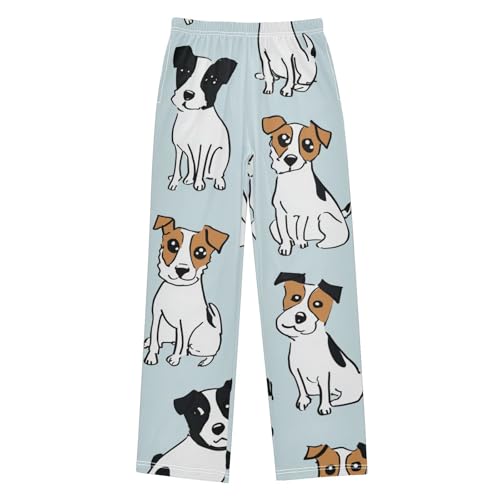 Jack Russell Dog Pattern Boys Long Pants Soft Trousers Elastic Waist Kids Lounge Bottoms with Pockets S-XL