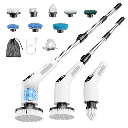 Cepillo Electrico Limpieza Hogar con 8 Cabezales Reemplazables,Cepillo Limpieza Electric Ajustable, Cepillo para Limpieza IPX6,Fregadora Giratoria Eléctrica del Hogar, Baño,Suelos