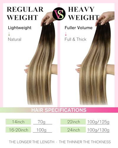 Image of YoungSee Sew in Hair Extensions Real Human Hair Ombre Hair Extensions Weft Dark Brown Roots to Medium Brown with Blonde Balayage Soft Hair Extension Sew in for Full Head 100G 18Inch