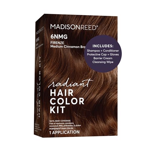 Image of Madison Reed Radiant Hair Color Kit - 6NMG Medium Cinnamon Brown with Mahogany Gold Tones (Firenze Brown), Permanent Hair Dye, Dimensional Superior Gray Coverage | PPD-Free & Ammonia-Free, 1 Pack