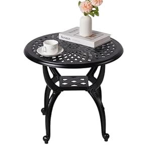 Cast Aluminum Outdoor Side TableOutdoor Coffee TableSmall Outdoor TableOutdoor Side Tables for PatioGardenBalcony for All Weather Black Round