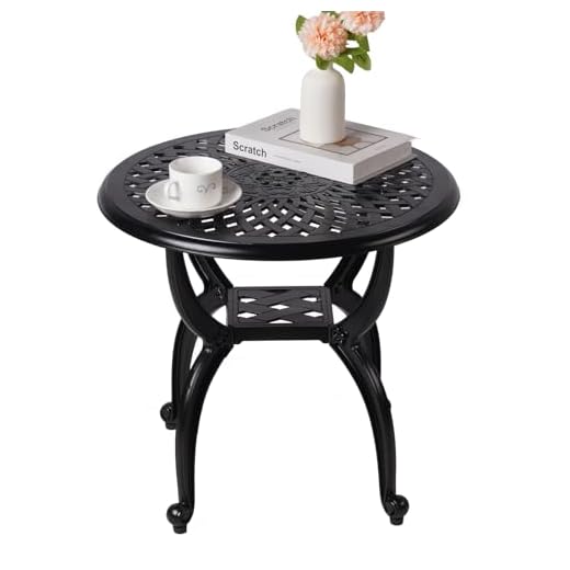 WILOUNGE Cast Aluminum Outdoor Side Table,Small Patio Table,Outdoor Coffee Tables for Patio,Garden,Balcony, for All Weather (Black, Round)
