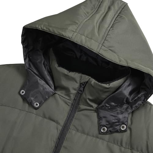 Image of Men's Hooded Puffer Jacket Down Alternative Lightweight Warm Coat Stand Collar Winter Insulated Quilted Coat