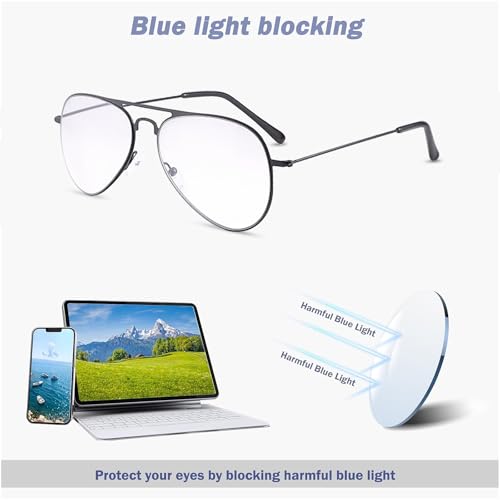 Image of Aviator Blue Light Blocking Glasses Photochromic Transition Sunglasses Retro UV Protection Spring Hinge Computer Eyewear for Men Women Anti Glare Smart Tint Anti Eyestrain Gaming Eyeglasses