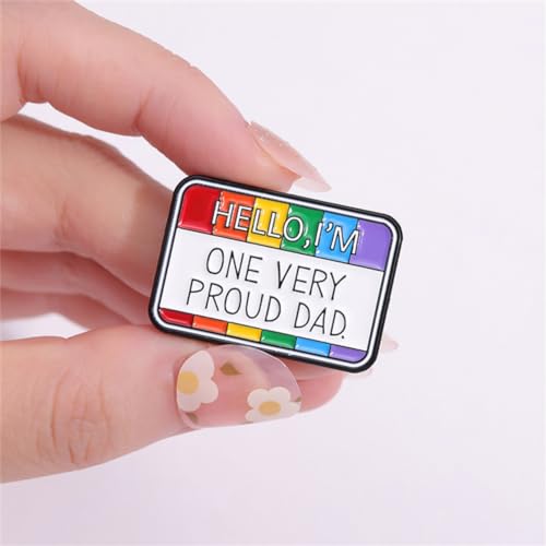 Image of Rainbow Words Brooch Hello I'm Super Gay I'm One Very Proud Mom Dad Enamel Pin 4PCs Colorful Positive Saying Letters Badge Button Hello I'm Unapologetically Myself Mental Brooch LGBT Pride Pin for Bag