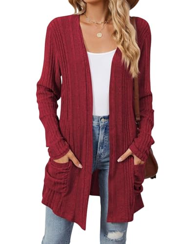 Image of Women's Lightweight Cardigan Open Front Long Sleeve Casual Knit Sweaters Coat Long Cardigan With Pockets