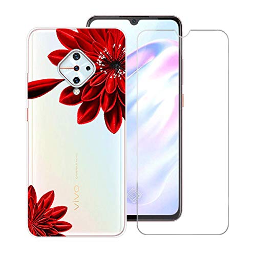 YZKJ Case for Vivo S1 Pro Cover + Screen Protector Tempered Glass Protective Film - Flexible Soft Gel Crystal Transparent TPU Silicone Protection Case for Vivo S1 Pro (6.38