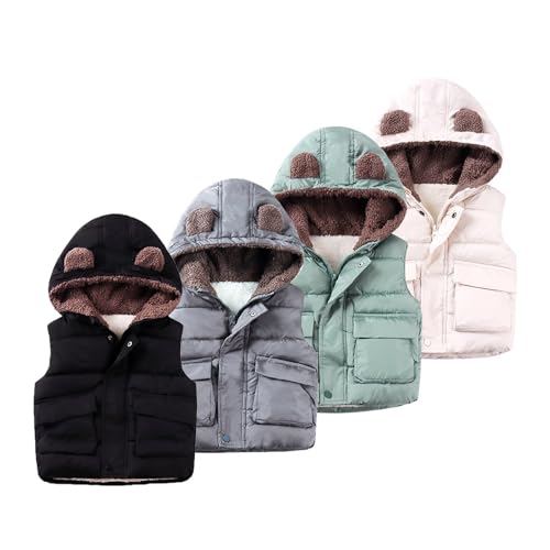 sfdgfhyf Boys and Toddler's Hooded Puffer Vest Fleece Sherp𝐚 Lined Sleeveless Bear Ears Down Coat Baby Little4