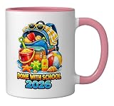 Done With School 2026 Beach Vacation Graduation Summer Break Ceramic Mug, Pink/White