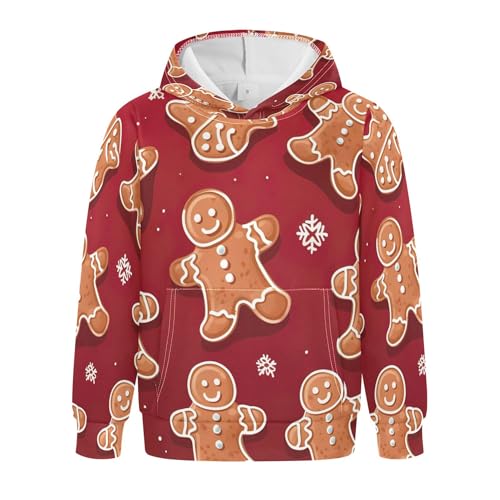 Kids Hoodies Sweaters Christmas Gingerbread Hooded Sweatshirts with Big Pockets for Boys Girls B0400007