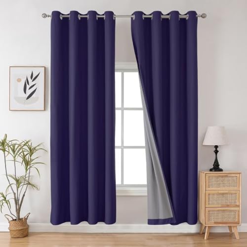 Image of Joydeco Navy Blue 90 Inch Curtains Black Out Curtains for Bedroom Windows, Blackout Drapes 90 Inches Long 2 Panels Set for Living Room, Thermal Insulated Solid Black Out Drapes with Grommets