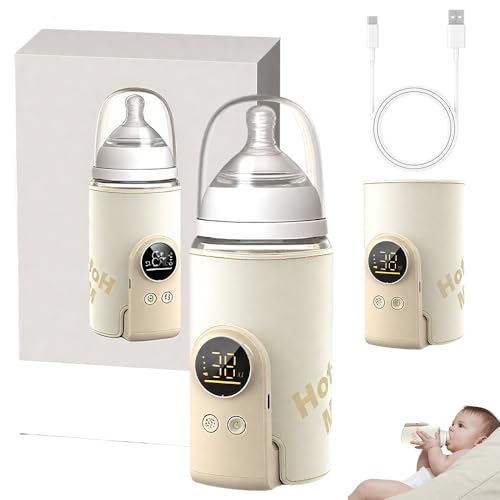 Chauffe Biberon Nomade, HOVCEH Chauffe Biberon Portable Sans Fil avec LCD, 6000mAh Baby Bottle Warmer Chauffage Rapide à 6 Niveaux pour Voyages et Maison