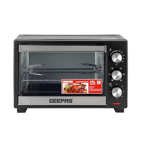 Geepas Electric Oven With Rotisserie 25L 1600W GO34040| Perfect for Baking Roasting & Grilling - Accessories Included 2 Years Warranty