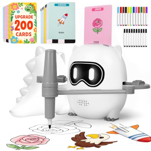 Drawing Robot Toy for Kids Ages 3 4 5 6 7 8 with 200 Cards Voice Interactive Doodle Bot Montessori Educational Painting Machine Learning Art Toy for Boys Girls Gift Idea