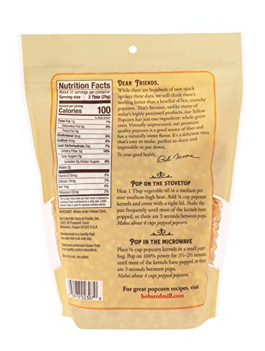 Image of Bob's Red Mill Yellow Popcorn, 30oz (Pack of 4) - Non GMO, Whole Grain, Vegan, Kosher