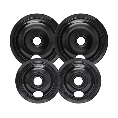 COZZIVITA Black Stove Burner Drip Pans for Electric Stove Top - 318067051 5304430150 Perfectly Fit Frigidaire Kenmore Electric Range - 10% Energy Save by Enamel Spraying -2 x 6 in 2 x 8 in