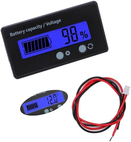 VooGenzek Battery Capacity Voltmeter Monitor, Universal Lead Acid Lithium Battery Status Display Tester Voltmeter Monitor, LCD Display, DC 12V 24V 36V 48V Battery Meter (Blue Light)