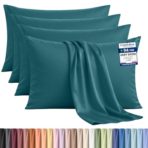 Utopia Bedding - 4 Pack Pillow Cases - OEKO-TEX - Standard Size 50x75 cm - 100% Brushed Microfiber Pillowcases with Envelope Closure, pillows not included - Wrinkle, Fade, & Stain Resistant - Teal