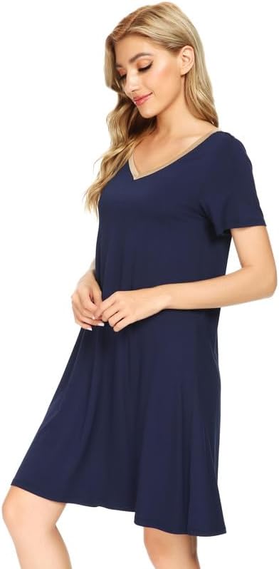 Women's Loose Comfy Nightgowns Soft Sleep Shirts Viscose from Bamboo Gowns Short Sleeve Pjs Dress S-XXL - Image 3