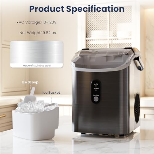 Image of Antarctic Star Nugget Ice Makers Countertop with Auto-Cleaning, 35lbs /Day, Portable Sonic Ice Machine with Handle, Basket and Scoop for Home /Kitchen /Office /Camping(Stainless Steel Black)
