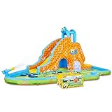 SUNNY & FUN Spongebob Deluxe Inflatable Water Slide Park - Heavy-Duty for Outdoor Fun - Climbing Wall - Easy to Set Up