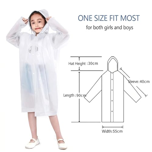Image of ZukoCert 2 Pack Rain Ponchos for Kids, Waterproof EVA or Thicker Ponchos with Hood and Sleeves for Boys and Girls