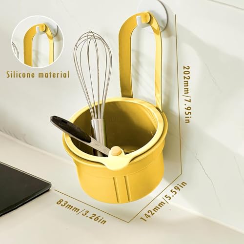 Image of SHOPPOFOBIX Kitchen Sink Drain Basket, Double Layer Strainer Food Waste Filter Baskets,Hanging Sink Drains Holder,Detachable Strain Basket, Easy to Clean (Yellow)