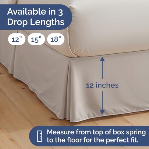 Pleated Bed Skirt Full Size - 3 Sided Pleated Bed Skirt Full - Ultra-Soft, Easy Fit with 12 Inch Tailored Drop - Hotel Quality, Wrinkle & Fade Resistant - for Women, Men, Kids and Teens - Light Grey