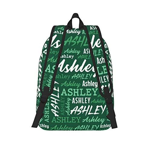 Custom Backpack with Name, Personalized Name Canvas Backpack for Boys Girls Men Women, Customized Green Theme Bookbag Casual Daypack for School Travel Camping - 2Sizes3