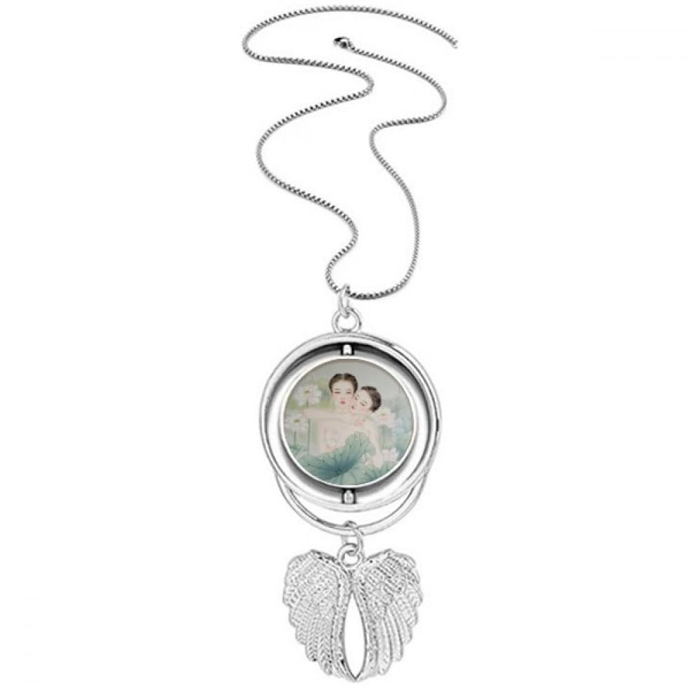 Collier ailes d'ange style chinois avec lotus idée cadeau idéal