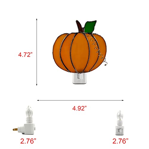 Chezbaby Stained Glass Night Light Plug Into Wall Lamp Decorative Accent Nightlight For Hallway Bedroom Bathroom Kitchen Nature Themed Home Décor For Autumn Thanksgiving Halloween(Pumpkin-B) #TOP1