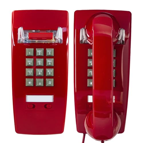 Téléphone mural fixe avec boutons de numérotation intégrés coloris rouge