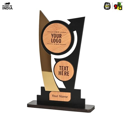 Image of Gift Kya De Customized Wooden Trophy with Golden Acrylic | Personalized Award for Corporate, School Events & Achievements (Inspire Innovation)