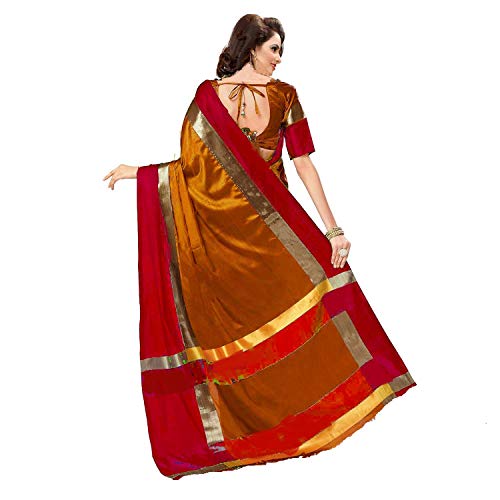 Image of PerfectBlue Women's with Blouse Piece Saree (VisvaVariation Lightgreenbrown Free Size)