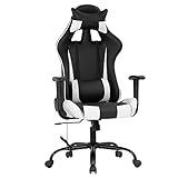 Gaming Chair Massage Office Chair Racing Desk Chair PU Leather Rolling Task Adjustable Computer Chair with Lumbar Support Headrest Armrest Swivel Chair for Gamer(White)
