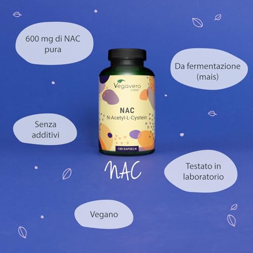 NAC N-Acetil-Cisteina 600 mg | 180 capsule (6 Mesi) | Alto Dosaggio | 100% NATURALE da Mais | Precursore del Glutatione | SENZA ADDITIVI | Integratore N-Acetyl L-Cysteine | Vegan | Vegavero - Immagine 3