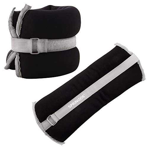 SPRINGOS - Muñequeras lastradas (2 Unidades de 0,5 kg, 2 Unidades de 1,5 kg, 2 Unidades de 2 kg, 2 Unidades de 3 kg), Color Negro y Gris, 2 x 2 kg.