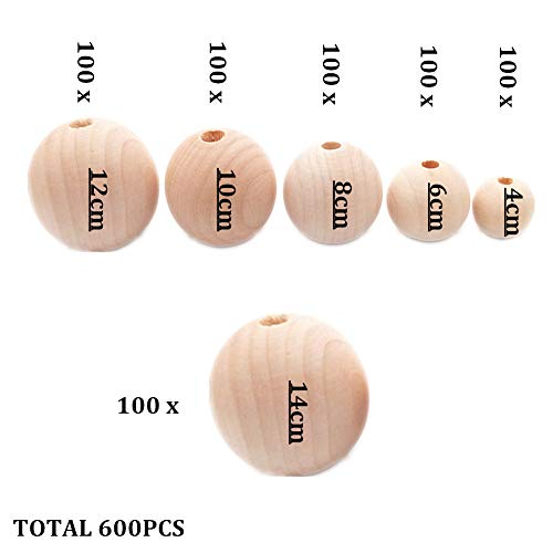 Natural Round Wood Beads Wooden Spacer Loose Beads for Macrame Garland DreamCatchers DIY Wood Craft Supplies Home Decor(Assorted 6 Sizes 600pcs) - Image 3