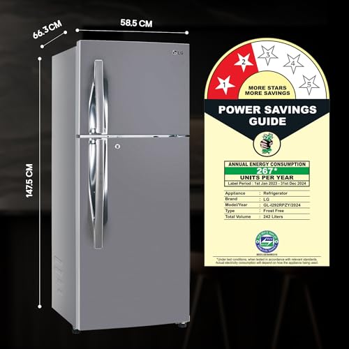 Image of LG 242 L 2 Star Frost Free Smart Inverter Double Door Refrigerator (GL-I292RPZY, Shiny Steel, Door Cooling +)
