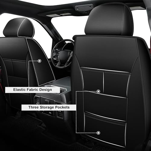 Image of Custom For Dodge Ram 1500 Seat Covers 2500 3500 2026 2025-2002 Curved Bench | Truck Seat Covers Premium Leather Full Set Quad Crew Cab Big Horn Laramie Tradesman Limited(5 Seat,Black)