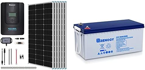 Renogy 600W 12V Monocrystalline Solar Premium Kit with 60A MPPT Charger Controller/Bluetooth Module & Renogy 12V 200AH Rechargeable Deep Cycle Hybrid Gel Battery