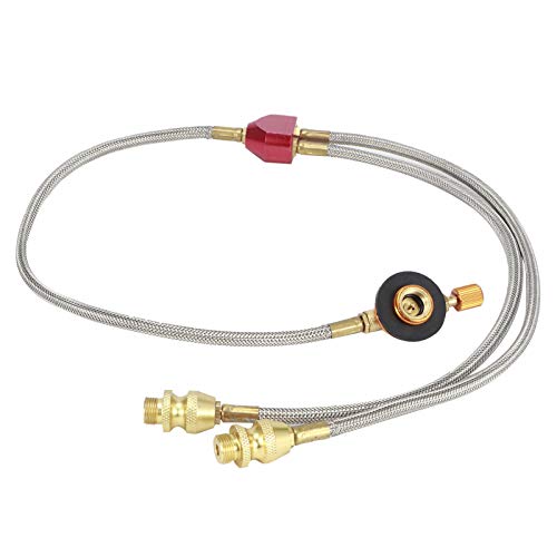 Gas Adapter Kartusche, G1/8 DN6 Flacher Gastankadapter, Propan Nachfülladapter mit Gasschlauch für Aussen Campingkocher Gasgrill Zubehör