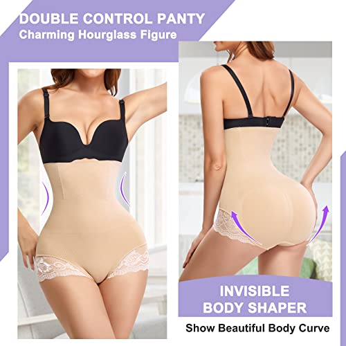 Zopeusi Shapewear Panties For Women Tummy Control Lace Butt Lifter High Waist Trainer Corset Slimming Body Shaper Shorts… Beige #TOP4