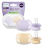 Philips Avent ultra start Schnuller – kiefergerecht geformtes Design, für Neugeborene, weicher, symmetrischer Silikonsauger, BPA-frei, mit Sterilisationsbehälter, 2er-Pack, SCF075/13